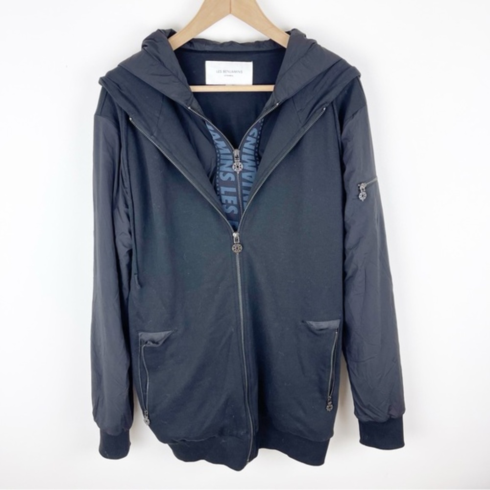 Les Benjamins Black Double Layer Logo Jacket Size Medium